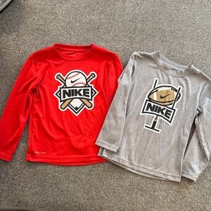 Boys Nike Kids Long Sleeve Tees in Red and Gray Dri Fit